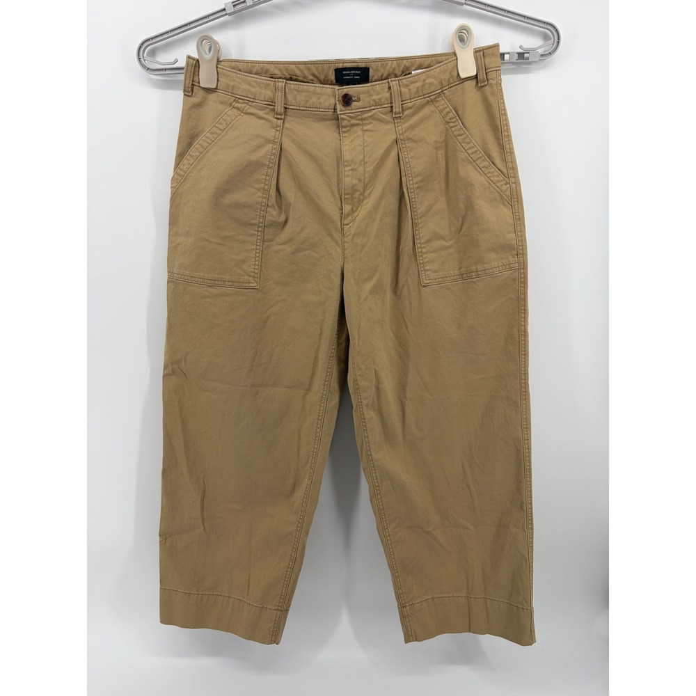Banana Republic Womens 16 Tan Authentic Chino Cropped Pleated‎ Utility Pants